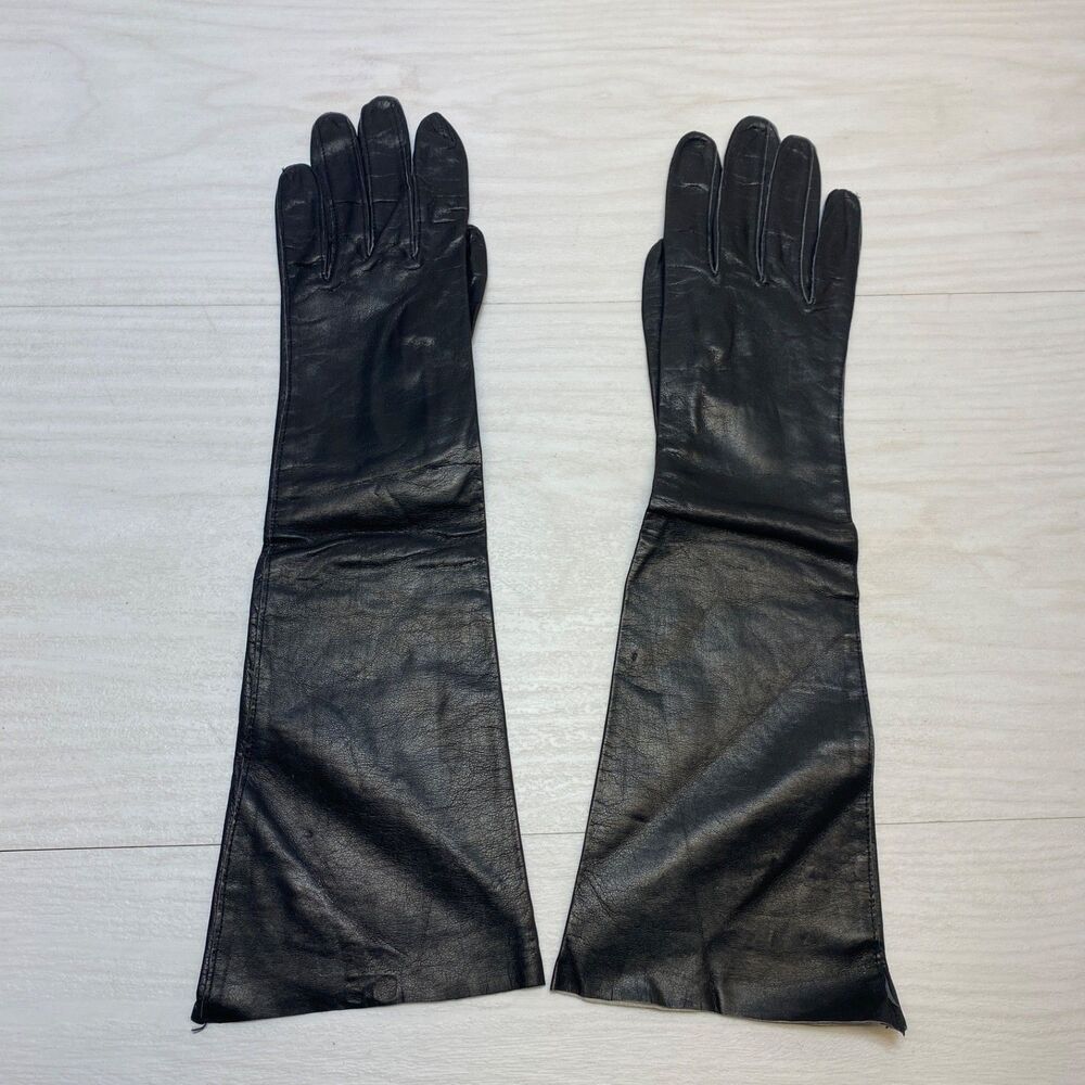 Vintage 60’s Grandoe Elegant Luxury Leather Ladies Gloves Small Black